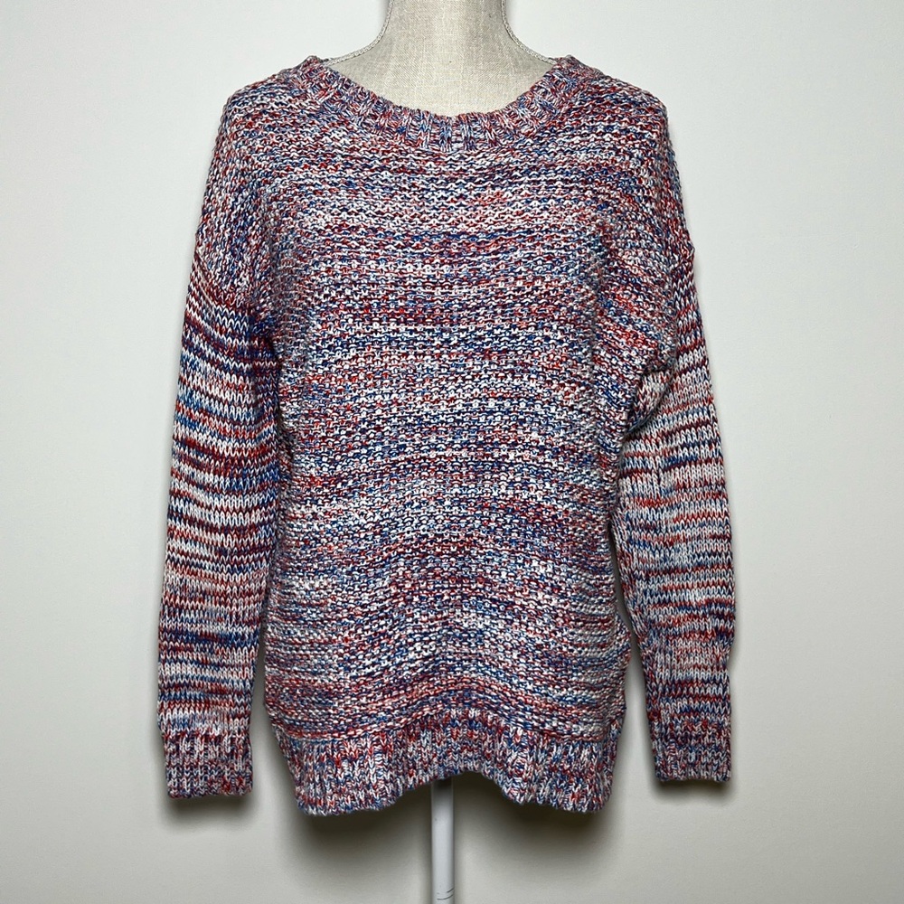 GAP Women's 100% Cotton Red White and Blue Heavy Knit Sweater